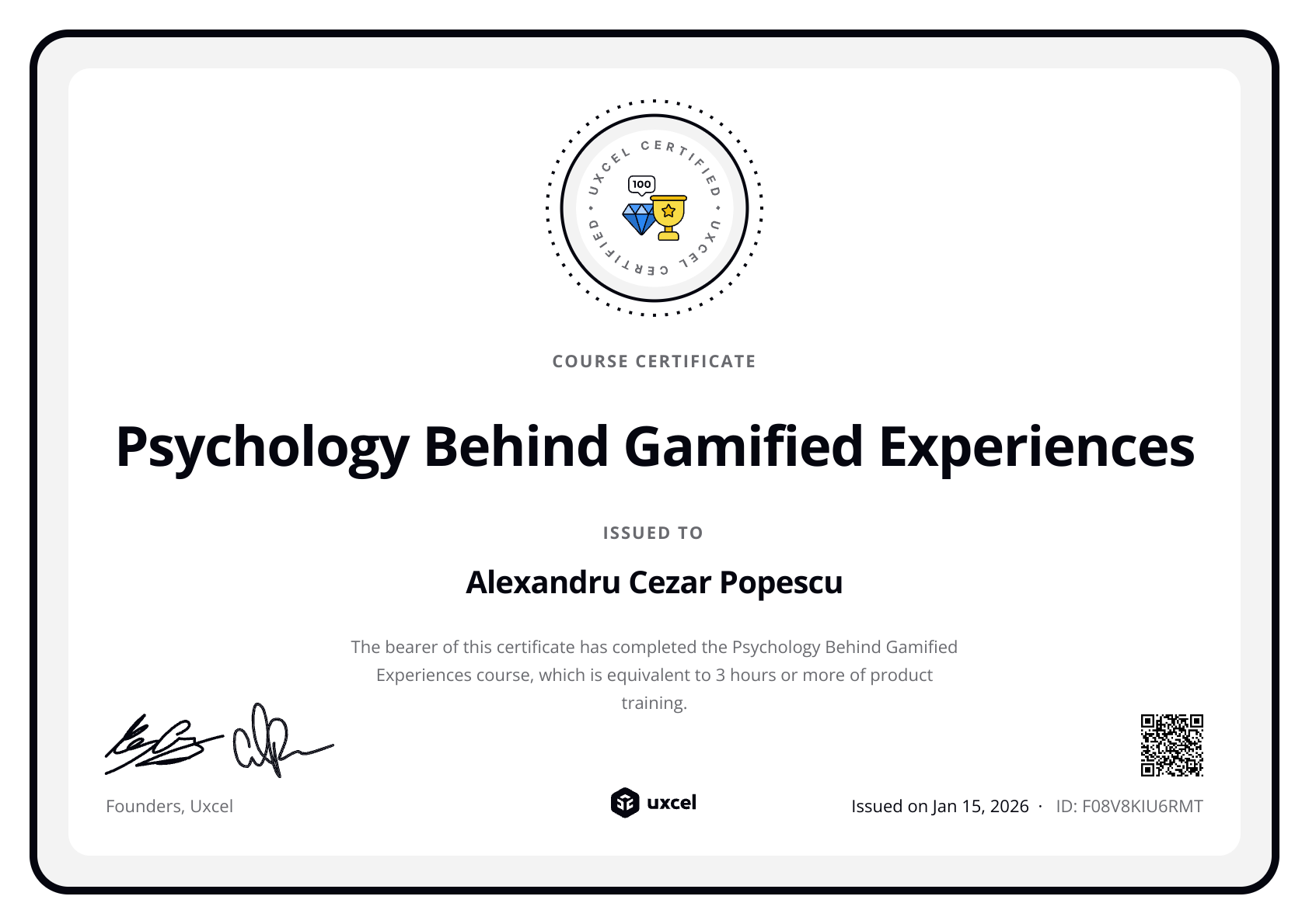 Alexandru Cezar Popescu's certificate